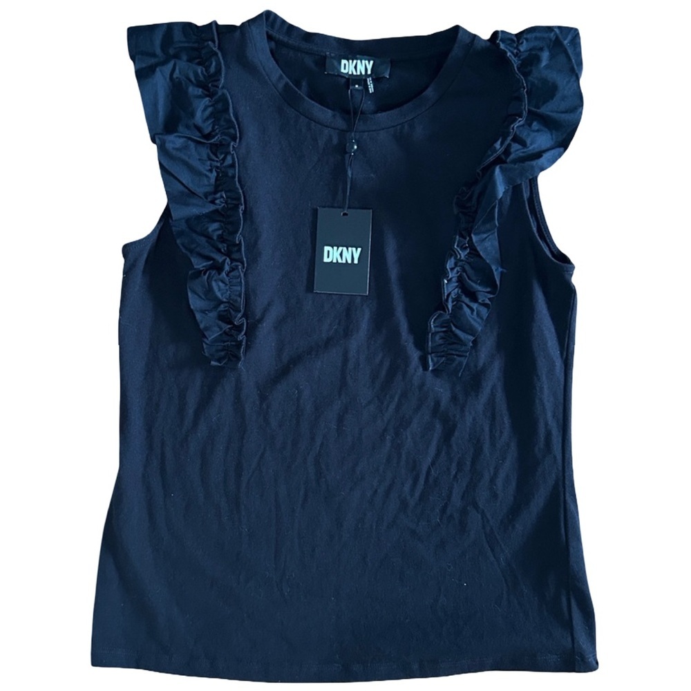DKNY Elegant Black Ruffle Sleeveless Top NWT Medium